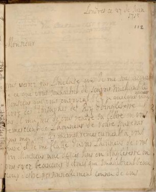 Nr. 57: Brief von W. Winde an Gottfried Wilhelm Leibniz, London, 27.6.1715