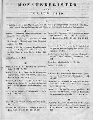 Monatsregister vom Juni 1839