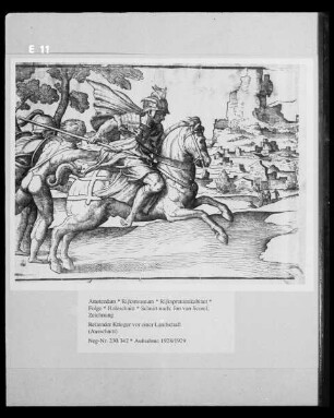 Reitender Krieger vor einer Landschaft (Ausschnitt)