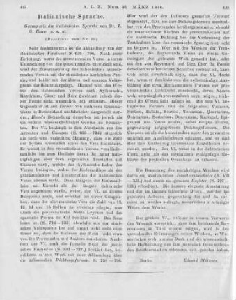 Blanc, L. G.: Grammatik der italiänischen Sprache. Halle: Schwetschke 1844 (Beschluss von Nr. 55.)