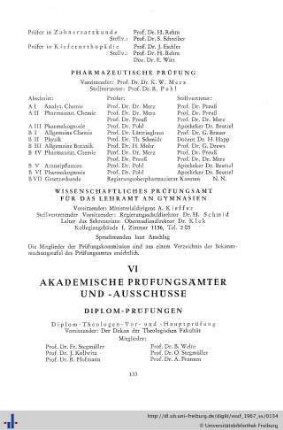 VI. Akademische Prüfungsämter- und -ausschüsse: Diplomprüfungen