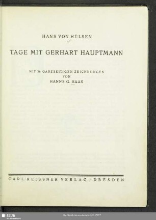 Tage mit Gerhart Hauptmann