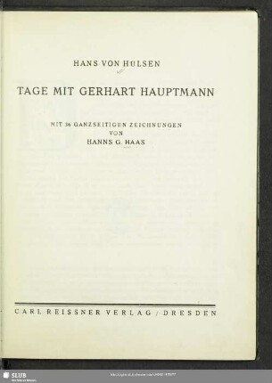 Tage mit Gerhart Hauptmann