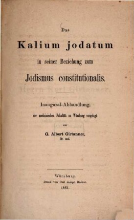 Das Kalium jodatum in seiner Beziehung zum Jodismus constitutionalis