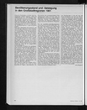 Bevölkerungsstand und -bewegung in den Großstadtregionen 1981