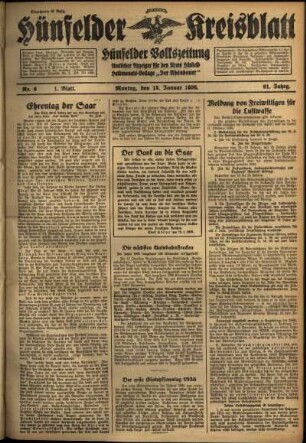 Erste Ausgabe vom Montag, den 13. Januar 1936.