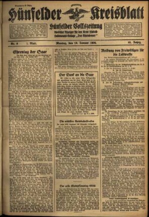 Erste Ausgabe vom Montag, den 13. Januar 1936.