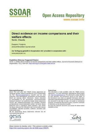 Direct evidence on income comparisons and their welfare effects