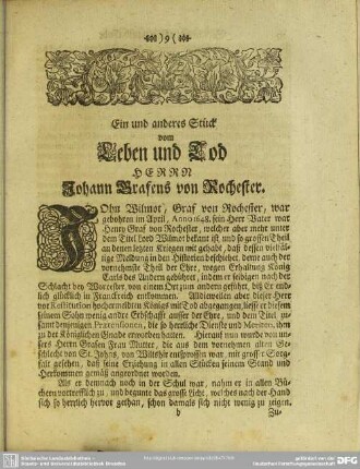 Ein und anderes Stück vom Leben und Tod Herrn Johann Grafens von Rochester