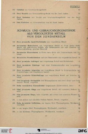 Schmuck- und Gebrauchsgegenstände aus vergoldetem Metall von den Sundainseln (Nr. 189-206)