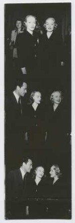 Marlene Dietrich mit Tochter Maria und Filmpartner Mel Ferrer auf einer Veranstaltung von Fidelity Pictures im Abassador Hotel zur Bewerbung ihres neuen Films "Rancho Notorious" (Arbeitstitel Chuck-a-Luck) bei Fidelity Pictures (Los Angeles, Mai 1951) (Archivtitel)