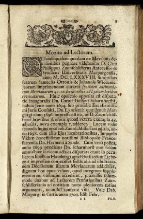 Monita ad Lectorem.