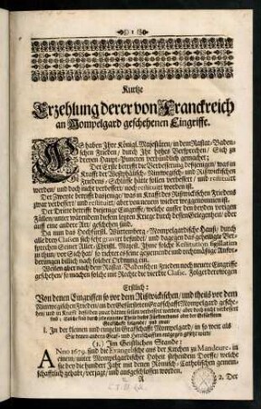 1-40, Kurtze Erzehlung derer von Franckreich an Mompelgard geschehenen Eingriffe.