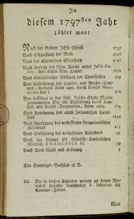 In diesem 1797sten Jahr zählet man:...
