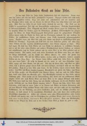 Des Volksboten Gruß an seine Leser.