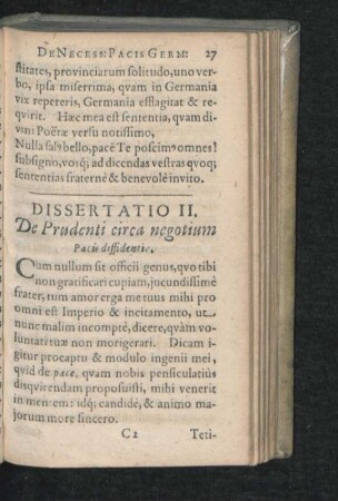 Dissertatio II. De Prudenti circa negotium Pacis dissidentia.