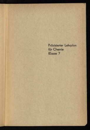 Präzisierter Lehrplan für Chemie Klasse 7