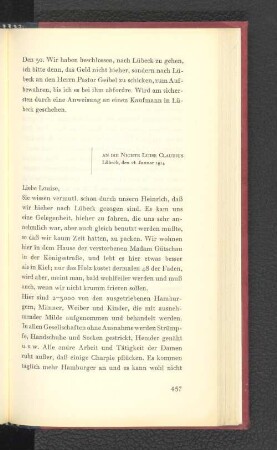 An die Nichte Luise Claudius Lübeck, den 14. Januar 1814