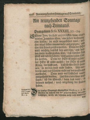 Am neunzehenden Sonntage nach Trinitatis. Evangelium Jesa. XXXIII, 20 - 24