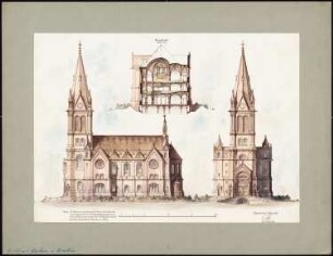 Kirche am Urban, Berlin Projekt II: Ansicht, Seitenansicht, Querschnitt