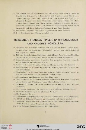 Meissener, Frankenthaler, Nymphenburger und anderes Porzellan (Nr. 458-574)
