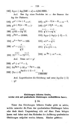 Gleichungen höheren Grades, welche sich auf quadratische Gleichungen zurückführen lassen. § 34 und 35.