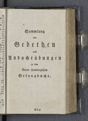 Sammlung von Gebethen und Andachtübungen zu dem Neuen Hamburgischen Gesangbuche.