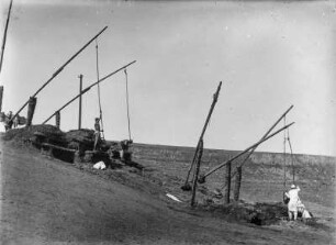 Wasserhebewerke : Personen an Vorrichtungen zum Fördern von Wasser bei Memphis.