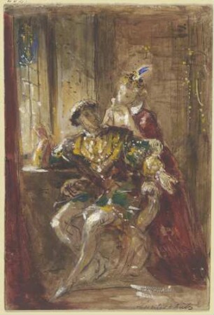 Sitzender Kavalier mit hinter ihm stehender Dame