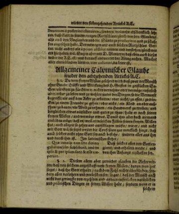 Allgemeiner Calvinischer Glaube wieder den achtzehenden Artickel A. C.