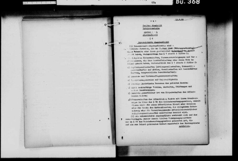 Entwurf (13. August 1950) eines Bundesgesetzes über einen allgemeinen Lastenausgleich und Stellungnahme zu den Anregungen des "Unkeler Kreises" (25. August 1950)