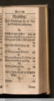 Register/ Der Gesänge so in diesen Büchlein zufinden.