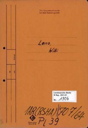 Personenheft Wilhelm Lenz (*08.12.1903, +30.01.1960), Kriminalsekretär und Untersturmführer