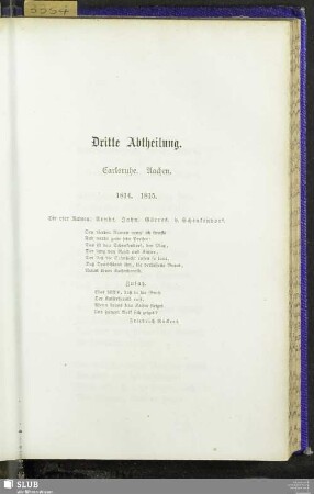 Dritte Abtheilung. Carlsruhe. Aachen. 1814. 1815