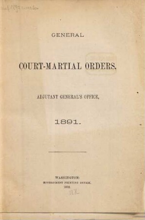 General court-martial orders no. .... 1891