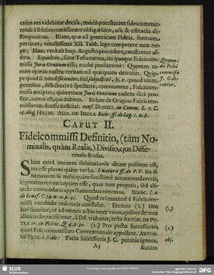 Caput II. Fideicommissi Definitio, (tam Nominalis, quam Realis) Divisio, eius Differentia & usus