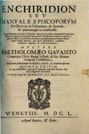 Enchiridion sive manuale episcoporum