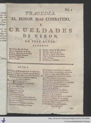 Tragedia. El Honor Más Combatido, Y Crueldades De Nerón