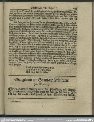 Evangelium an Sonntage Trinitatis, Joh. III, 1-15
