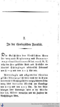 I. In der theologischen Facultät.