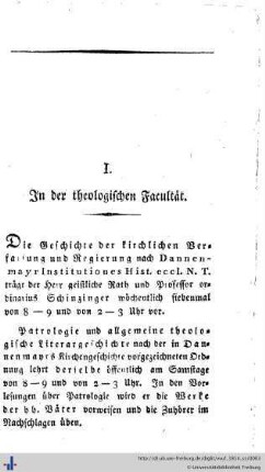 I. In der theologischen Facultät.