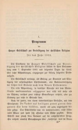 387-392 Programm der Haager Gesellschaft zur Verteidigung der christlichen Religion für das Jahr 1885