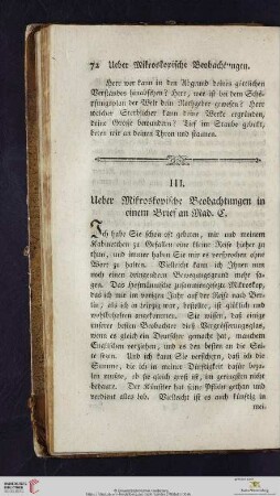 III. Ueber Mikroskopische Beobachtungen in einem Brief an Mad. C.