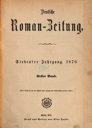 Deutsche Roman-Zeitung. 1870,1, 1870,1 = Jg. 7