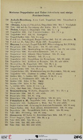 Moderne Doppeltaler und Taler (Schwalbach) und einige Reichsmünzen (Nr. 738-833)