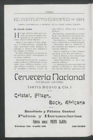 El conflicto europeo de 1914 : Crónica documentada e imparcial de la actual guerra europea
