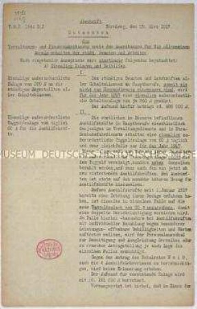 Hektografierte Abschrift eines Gutachtens des Magistrats von Nürnberg über kriegsbedingte Zulagen und Beihilfen (unvollständig)