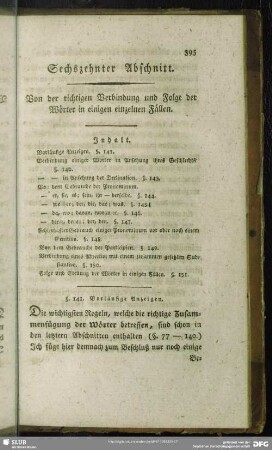Sechszehnter Abschnitt. Von der richtigen Verbindung und Folge der Wörter in einigen einzelnen Fällen