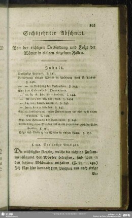 Sechszehnter Abschnitt. Von der richtigen Verbindung und Folge der Wörter in einigen einzelnen Fällen