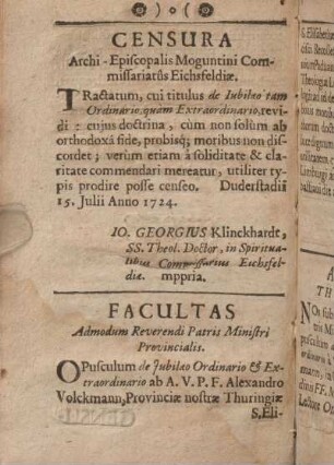 Censura - Approbatio Theologorum.